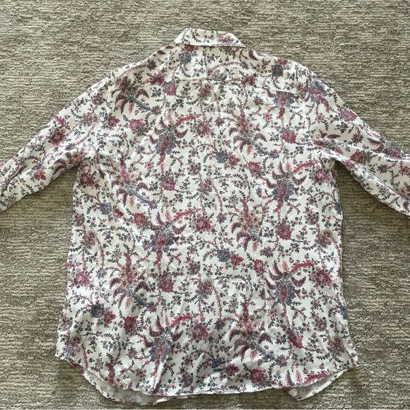 Chaps Womens XL No Iron Button Up Shirt Pink Floral 3/4 Sleeve Blouse Cotton - Picture 9 of 9